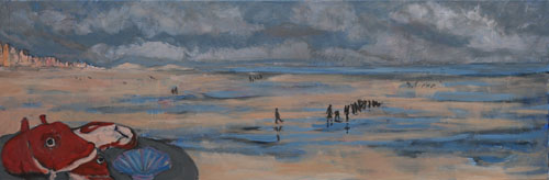 Plage baie de Somme - 40 x 120  - huile sur toile