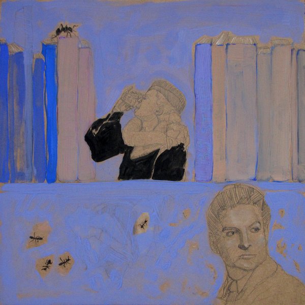 Livres et fourmis - 40x40 - tempera