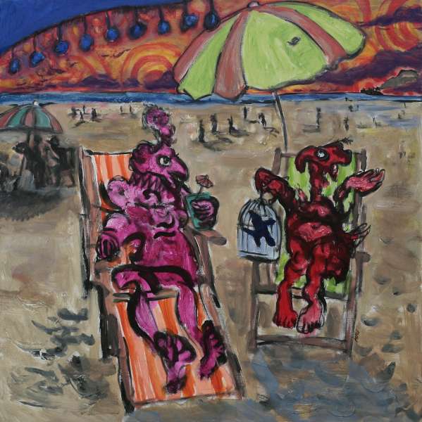 Plage sous acide - 80x80 - huile sur toile